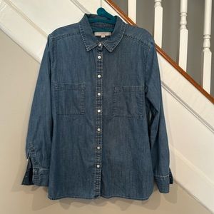 Loft Long Sleeve Chambray Button Down Shirt Size Large